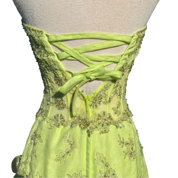 Y2K Cache Fairy Strapless Prom Dress Green Embellished Sequin Ruffles Whimsy XS - Picture 6 of 16